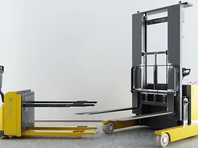 Industrial Forklift Equipment With Yellow Bodies And Loading Forks For Warehouse Operations 3d model