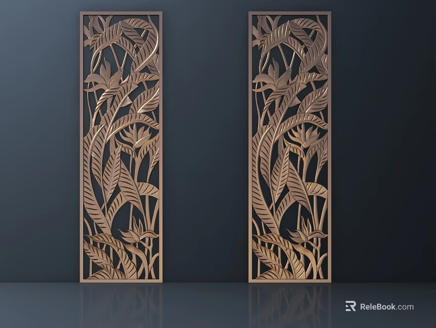 Decorative Carved Screens With Intricate Leaf And Vine Patterns For Modern Home Interior Decoration 3d model 