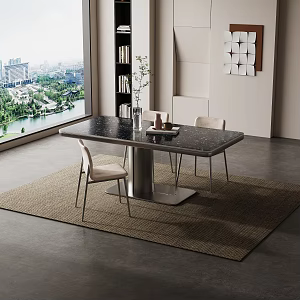 Simple Guest Restaurant Minimalist Dining Table Dining Chair Books Ornaments Wall Decorations Hanging Paintings 3d model