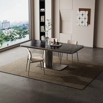 Simple Guest Restaurant Minimalist Dining Table Dining Chair Books Ornaments Wall Decorations Hanging Paintings 3d model