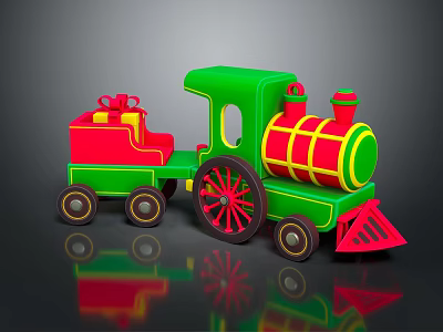 Green And Red Electric Toy Train With Gift Box Carriage Colorful Wheels And Chimney Design 3d model