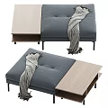 Modern Gray Sofa Bench With Cozy Throw Blanket And Wooden Table 3d model