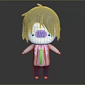Cartoon Character With Light Gray Hair Pink Facial Stripes White Shirt Blue Tie Blue Pants