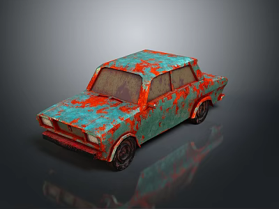 Vintage Teal Sedan With Red Rust Spots On Classic Old Car Exterior 3d model