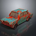 Vintage Teal Sedan With Red Rust Spots On Classic Old Car Exterior