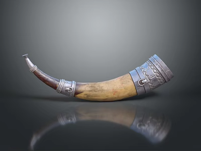 Elegant Horn Shaped Furniture Decoration With Wooden Body And Metal Carved Details 3d model