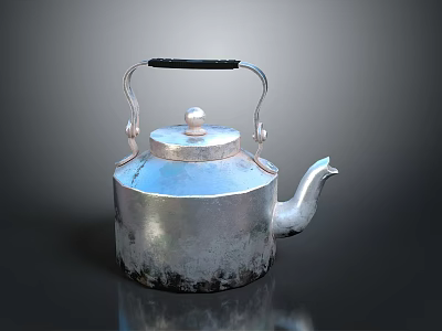 Silver Metal Kettle with Black Handle Round Lid and Spout as Essential Household Item 3d model
