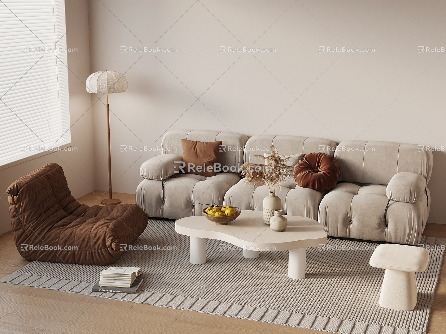 French Sofa Coffee Table Combination Sofa Recliner Floor Lamp Single Person Sofa Three Person Sofa Floor Lamp 3d model