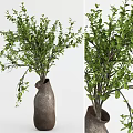 Decorative Green Leafy Branches In Natural Terracotta Vase For Home Decoration