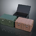 Green Brown And Black Storage Trunks With Open Lid Showing Interior And Metal Latches