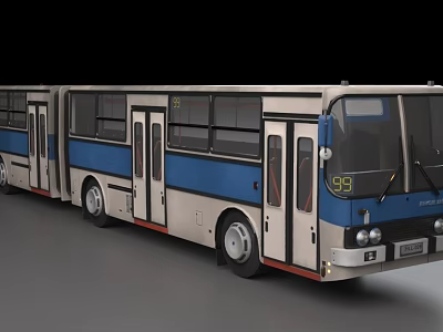 Blue And White City Bus With Multiple Doors Large Windows And Number 95 Design 3d model