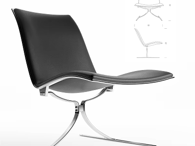 Black Leather Leisure Chair Featuring Modern Minimalist Metal Frame And Curved Seat Design 3d model