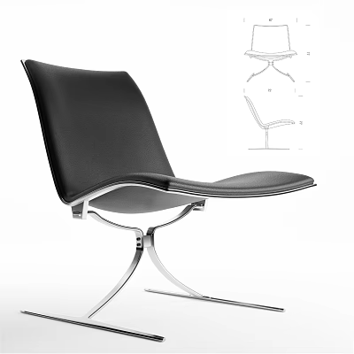Black Leather Leisure Chair Featuring Modern Minimalist Metal Frame And Curved Seat Design 3d model