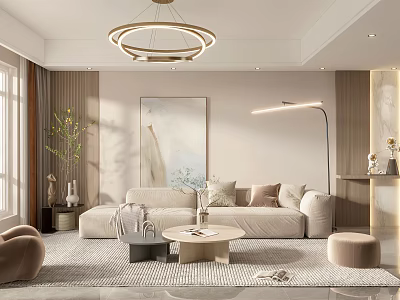 Modern Living and Dining Room Interior With Sofa Coffee Table Floor Lamp And Decorative Painting 3d model