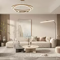 Modern Living and Dining Room Interior With Sofa Coffee Table Floor Lamp And Decorative Painting