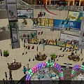 Vibrant Department Store Shopping Mall Interior With Colorful Balloons Streamers Stores And Shoppers