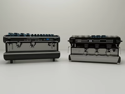 Professional Kitchen Appliances With Two Stainless Steel Coffee Machines And Control Panels 3d model