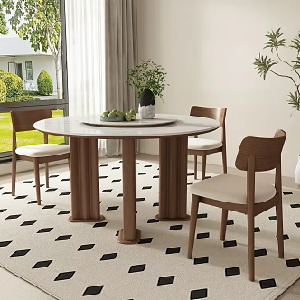 Middle Ancient Round Dining Table and Chair 3d model