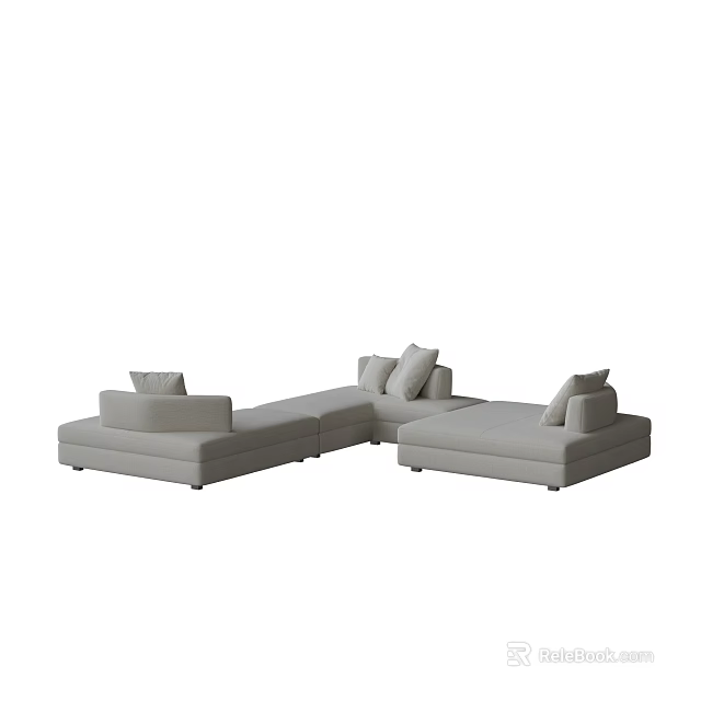 Light Gray Modular Sofa with Comfortable Cushions Modern Living Room Design 3d model