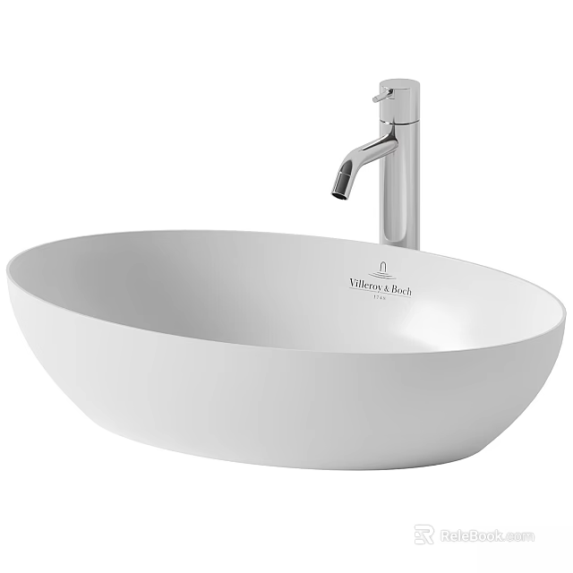 Modern White Oval Above Counter Wash Basin With Silver Faucet LivingPlus Design 3d model 