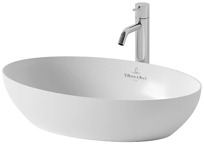 Modern White Oval Above Counter Wash Basin With Silver Faucet LivingPlus Design 3d model