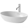 Modern White Oval Above Counter Wash Basin With Silver Faucet LivingPlus Design