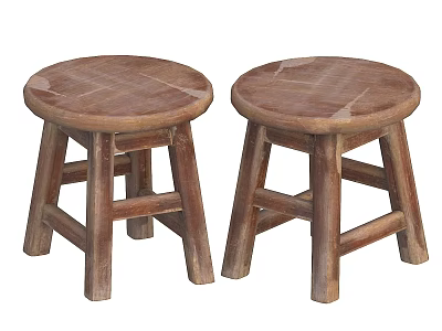 Two Classic Round Wooden Stools With Natural Texture And Simple Design 3d model
