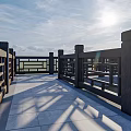 Wooden Fence Design On Outdoor Terrace With Stone Pavement And Sunlight