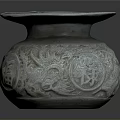Traditional Carved Vase Sculpture With Intricate Dragon Patterns And Fu Character