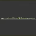 3D Terrain Model with Green Vegetation Cover and Mountainous High Ground on Grid Background