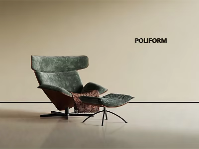 Modern Green Velvet Leisure Chair With Ottoman And POLIFORM Design 3d model
