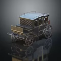 Classic Vintage Carriage With Golden Accents Roof Railings And Wooden Wheels