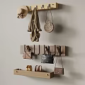 Wall Mounted Storage Hooks With Hanging Hat Coat And Bags On Wooden Shelf