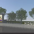 Outdoor Pergola With Billboard Surrounded By Trees On Paved Ground Near Hong Kong Road