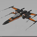 Orange And Black Cosmic Starfighter With Multiple Wings And Laser Spears