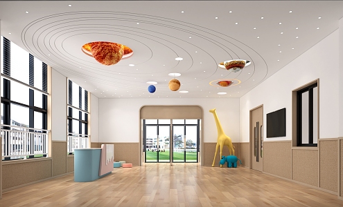 Modern Kindergarten Hall Star Theme Planet Ceiling 3d model