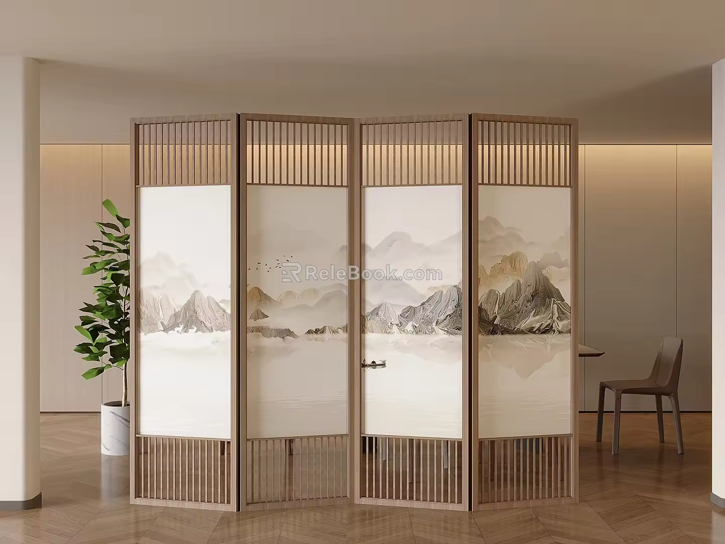 New Chinese Partition Screen Foldable Screen Partition 3d model