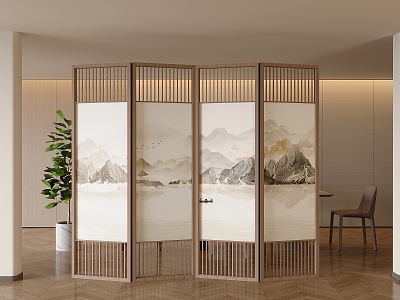 New Chinese Partition Screen Foldable Screen Partition 3d model