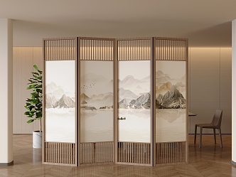 New Chinese Partition Screen Foldable Screen Partition 3d model