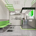 Lin Tea Milk Tea Shop Interior With Green Benches Stainless Steel Counter And White Cabinets
