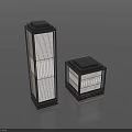 Two Modern Outdoor Lights With Dark Frame Rectangular Design And Striped Lampshade 3d model