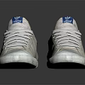 White Low Top Casual Shoes With Blue Logo And Distressed Design For Daily Wear