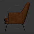 Modern Brown Leather Armchair With Curved Back And Metal Black Legs Design