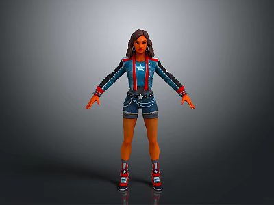 Captain America Themed Action Toy Figure With Blue Red Costume Shorts And Boots 3d model