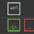Minimalist Black Framed Wall Art Featuring Airplane Bicycle Ship Silhouette Designs