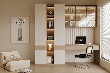 Modern desk and chair bookcase 3d model