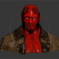 Red Skinned Demon Character Bust With Round Horns Beard Cigar And Leather Jacket 3d model