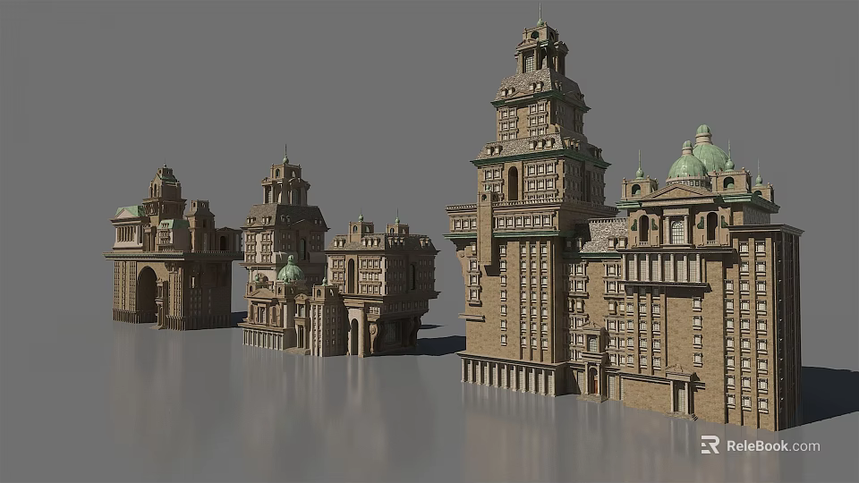 Historic European Architecture With Ornate Towers Domes Arched Facades And Classical Details 3d model 