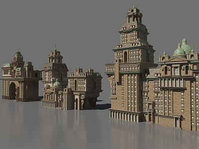 Historic European Architecture With Ornate Towers Domes Arched Facades And Classical Details 3d model