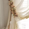 Elegant White Window Curtain With Delicate Lace Trim And Light Filtering Tiebacks 3d model